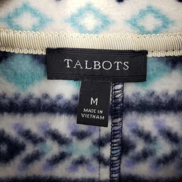 Talbots Fair Isle Print Full Zip Up Fleece Jacket M Womens Teal Blue Purple - Picture 3 of 7
